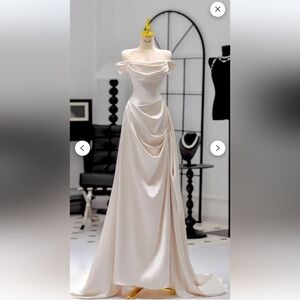 Elegant Off-Shoulder Champain Wedding Dress
